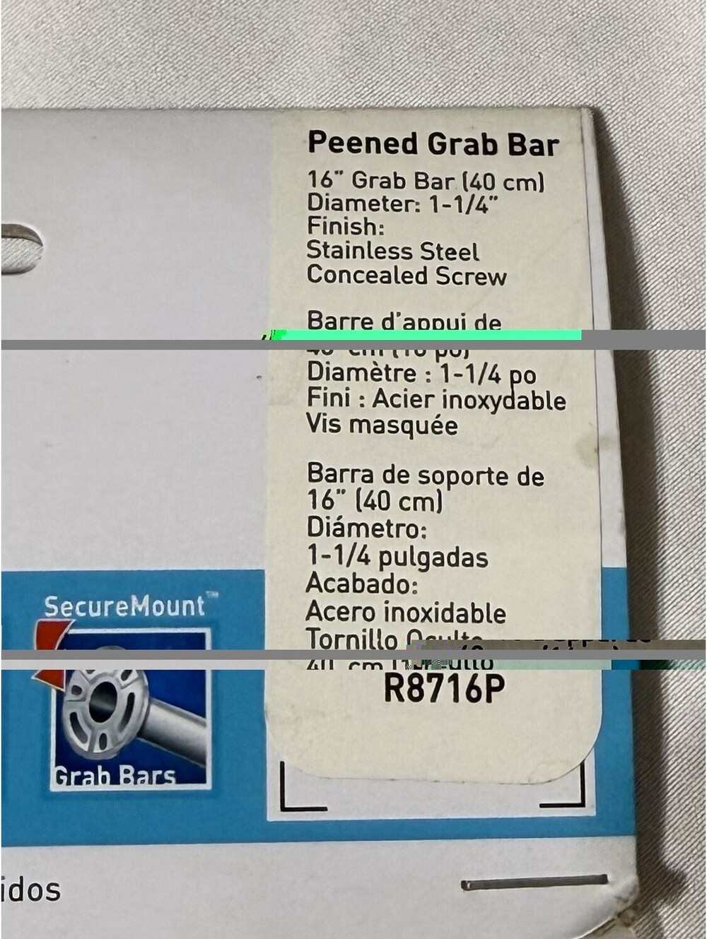 Brand New Moen Home Care 16" Peened Grab Bar Stainless Steel R8716P - Picture 3 of 3